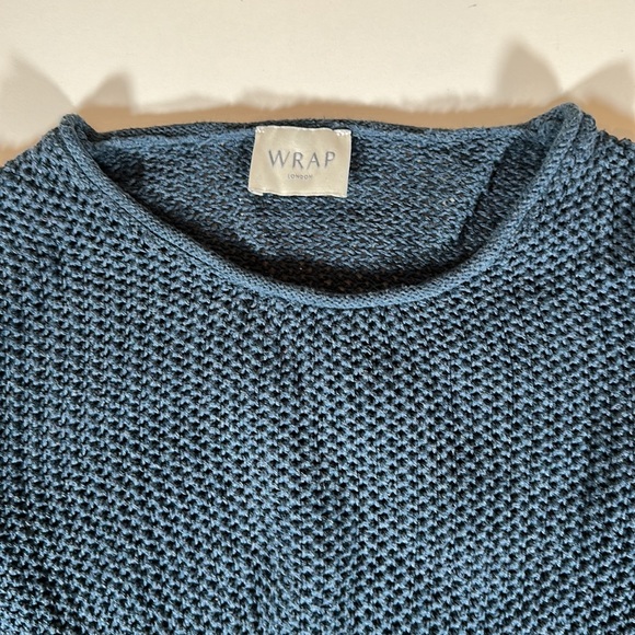 Wrap London Teal Open Knit Crew Neck Side Zip Sweater sz 6 - Picture 2 of 6